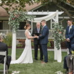 Enchanting backyard wedding decorations including string lights, floral arrangements, and unique seating setups for a magical outdoor celebration.