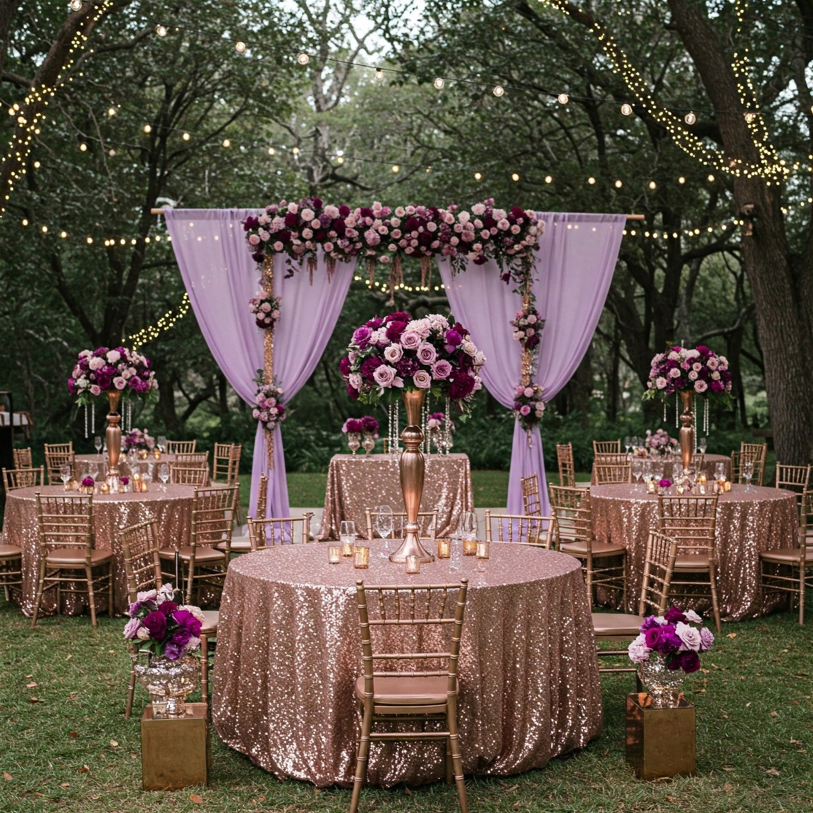 Lavish Rose Gold \u0026 Purple Wedding Decor: Create a Breathtaking New York  Celebration - Elegantize | Best Wedding Decorators in NY, image size:1600x1600
