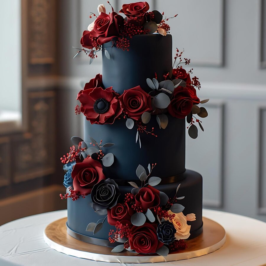 navy blue and burgundy theme cake 