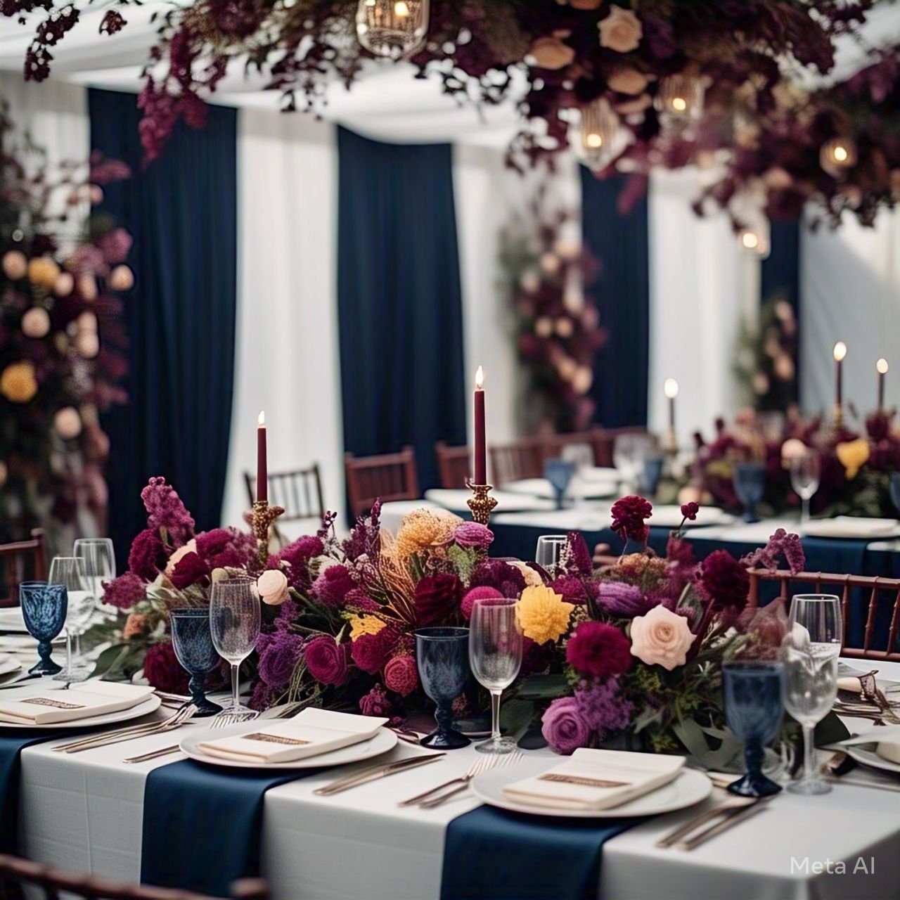 Table having flowers of burgundy color with vine glass