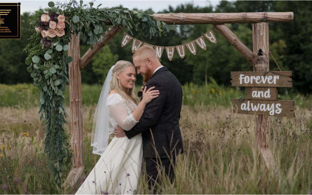 Viking-themed wedding decor with rustic wooden tables and candlelit ambiance