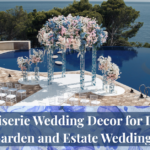 Chinoiserie Wedding Decor with floral backdrops and vintage-inspired elements for a romantic estate wedding
