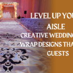 Elegant monogrammed wedding floor wrap with gold and white theme