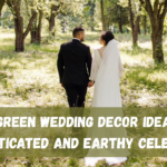 Elegant outdoor ceremony with olive green wedding decor featuring a minimalist greenery wedding arch, olive branch centerpieces, and rustic seating for an earthy, sophisticated celebration.