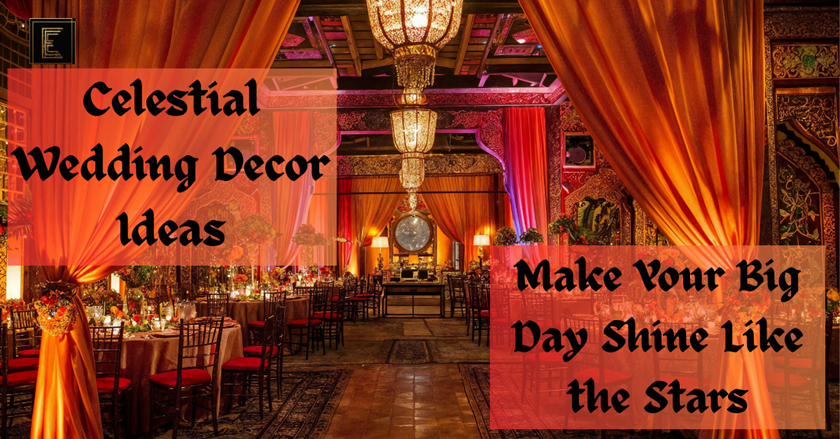 Celestial Wedding Decor Ideas featuring starry night-inspired reception setup with dreamy lighting