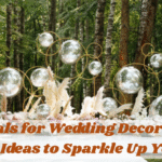 Small crystals scattered on a wedding table creating subtle sparkle and luxury in table settings.