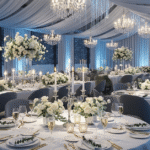 Elegant winter wedding décor color palettes 2025 by Elegantize Weddings — curated icy blues, burgundy, emerald, and blush tones