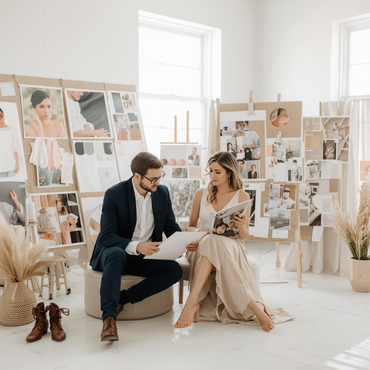  Wedding decor consultation with mood boards and design discussion.