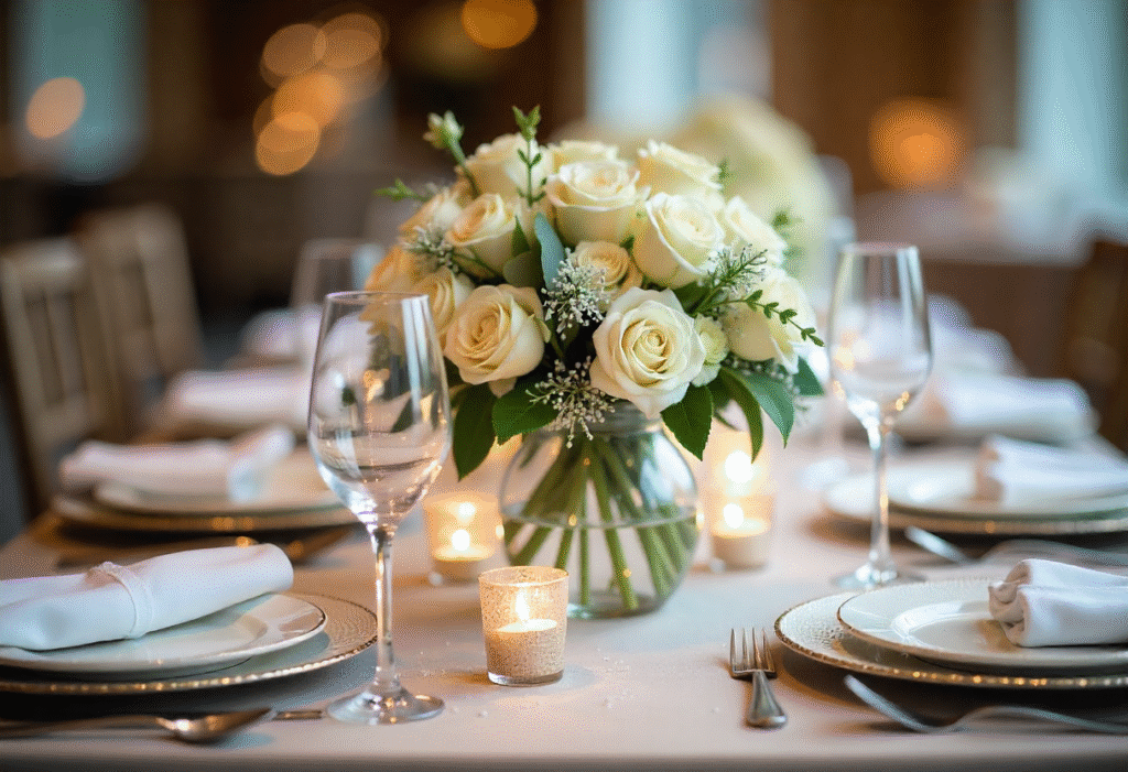 Close-up of winter wedding centerpieces affected by cold temperatures, showing frosted flowers and greenery alongside tips for protecting floral arrangements from freezing Close-up of winter wedding centerpieces affected by cold temperatures, showing frosted flowers and greenery alongside tips for protecting floral arrangements from freezing
