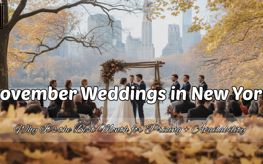 Elegant fall-themed November wedding setup in New York with warm décor, candlelit accents, and autumn color palette—perfect for an NYC wedding.