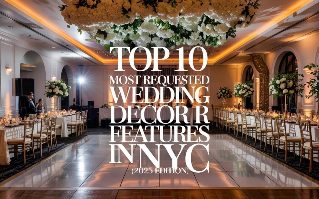 Luxury NYC wedding decor with ceiling florals and custom dance floor.