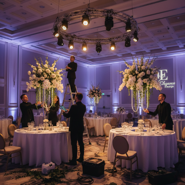 Elegantize luxury wedding design services for ballroom decor.