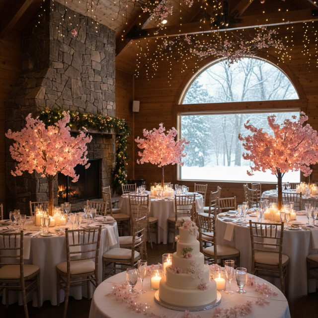Cherry blossom centerpieces for winter wedding receptions.